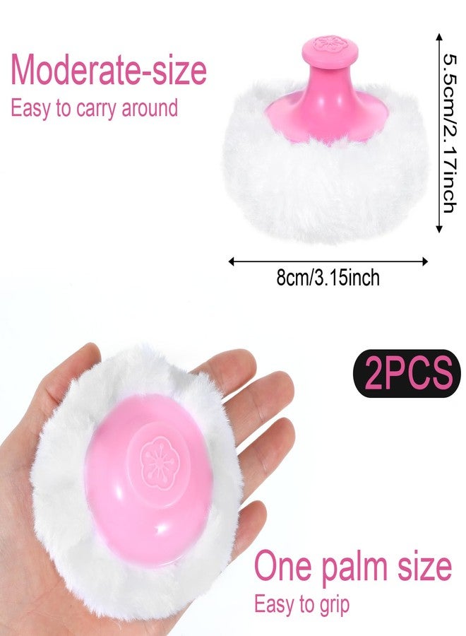 WLLHYF 2 Pcs Fluffy Powder Puff Large Body Cosmetic Face Loose Powder Applicator Handle Foundation Puff Pad Washable Beauty Application Tool for Women Sensitive Skin(Pink) - Image 2